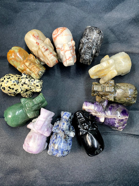 Hand Carved Mixed Gemstone Crystal Elephant Statue 12PCS
